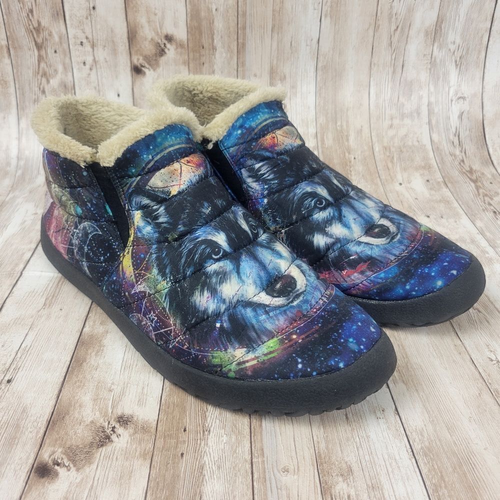 Yes We Vibe Wolf Dream Catcher Galaxy Blue Purple Celestial Soft Ankle Boots 12